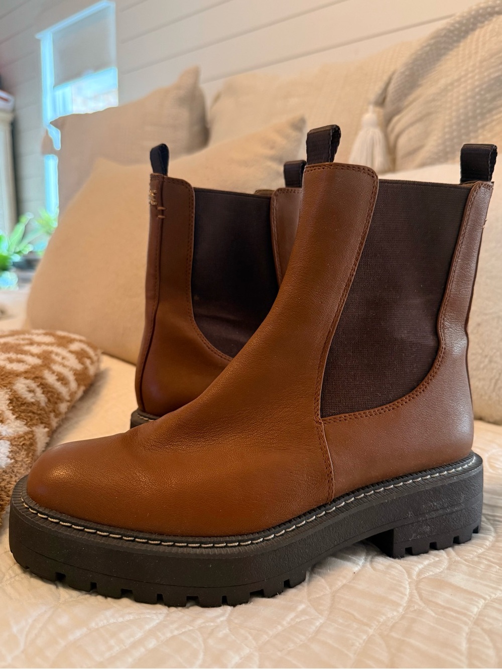 Sam Edelman Chestnut Brown Leather Chelsea Lug Boots